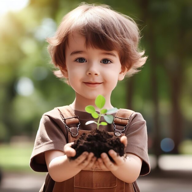 Boy with small tree in hand