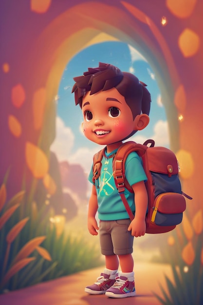 Photo boy with a smile carrying a backpack