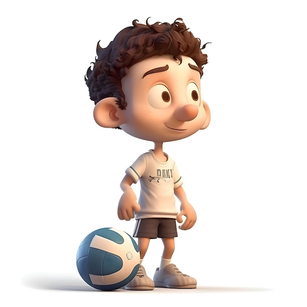 Мальчик с футбольным мячом на белом фоне 3D-рендеринг