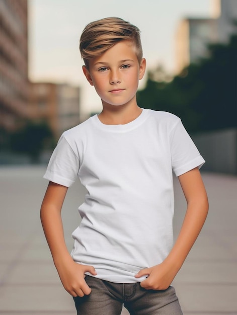 Photo a boy with a white shirt that says 