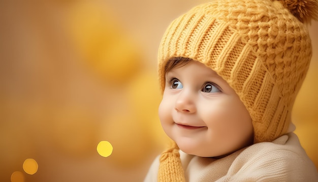 boy in yellow clothes and hat on a uniform background