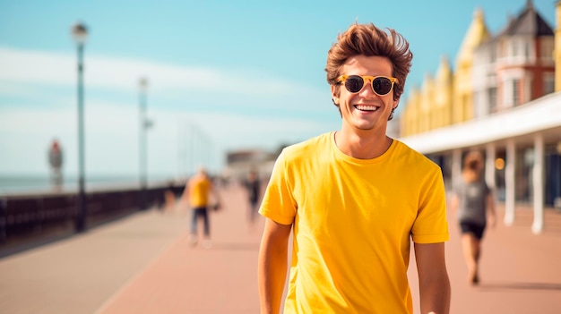 Photo boy in yellow tshirt and sunglasses