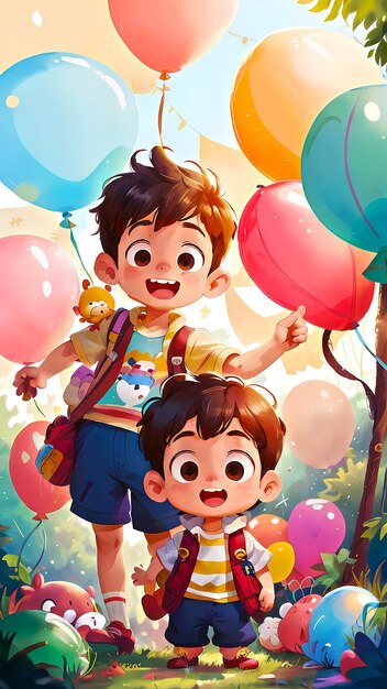 A boy zoo many balloons happy happy perfect quality clear focus