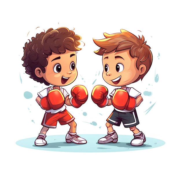 Boys Boxing on White Background