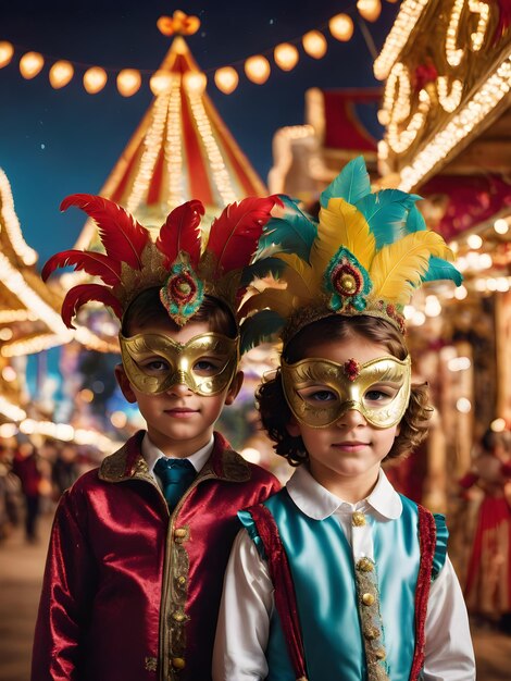 Photo boys celebrating carnival together with masks