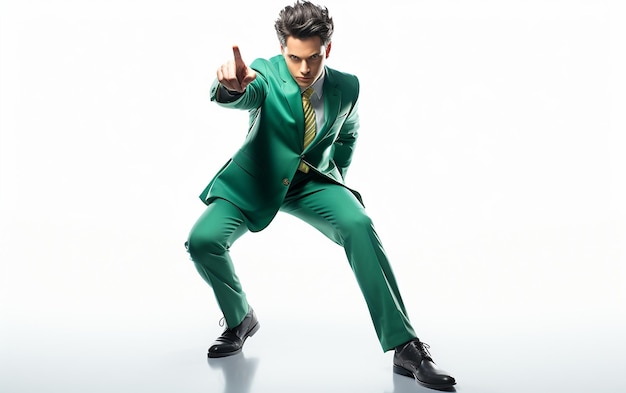 Boys in Green Suits Striking a Power Surge Stance