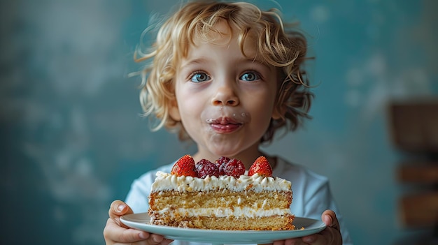 Foto lo sguardo di sorpresa di un ragazzo che riceve una torta di compleanno