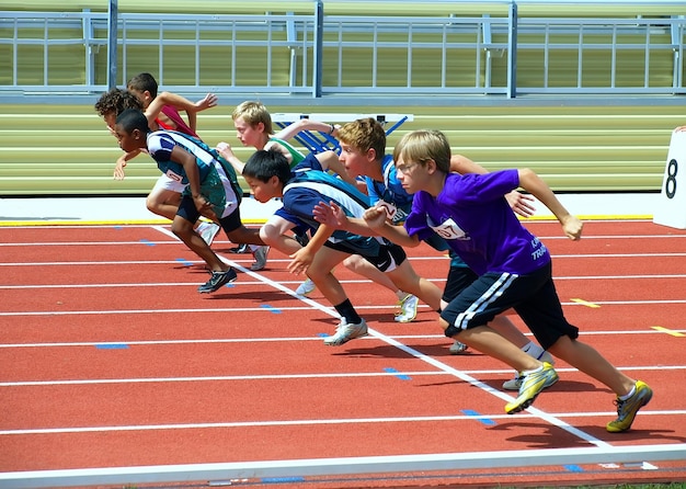 Photo boys on the start of the 100 meters dash on the bc junior development track and field championships july 23, 2011 in kamloops , canada