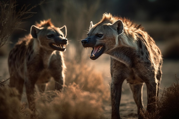 Foto boze brullende hyena's hoge kwaliteit illustratie generatieve ai