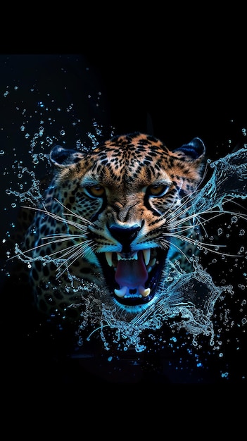 Boze cheetah of luipaard met blauw splash