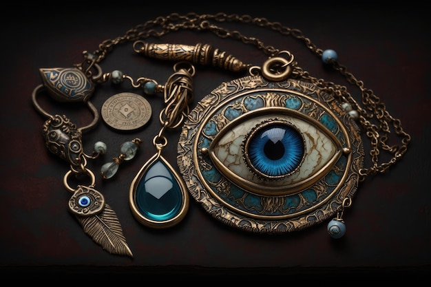 Boze oog-talisman met bungelende bedels en kralen