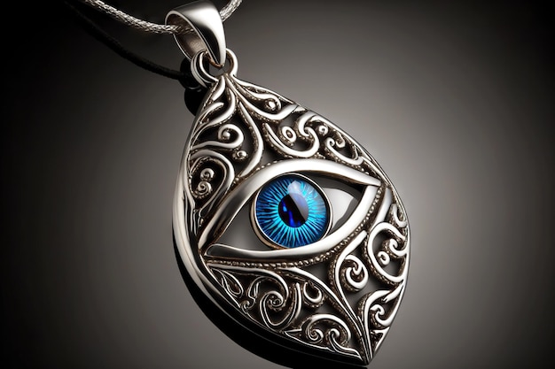 Boze oogbescherming in de vorm van een zilveren hanger met blauw oog