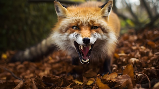 Boze rode vos in de herfstbladeren