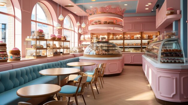 Photo bpink and blue pastel bakery interior