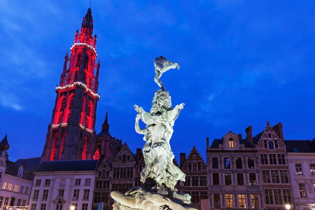 Brabo fountain on grote markt in antwerp antwerp flemish region belgium