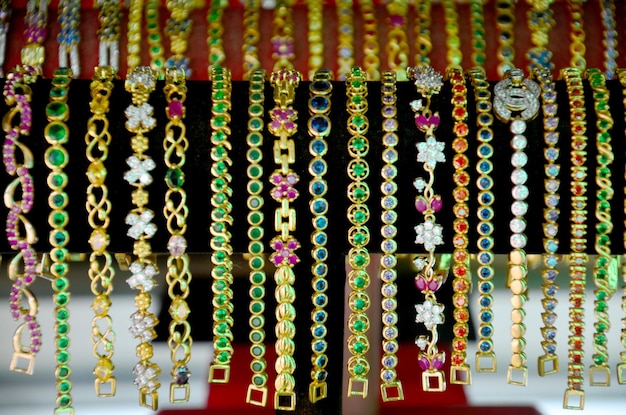 Bracelet jewelry souvenir for show and sale traveler in market\
at sangkhlaburi in kanchanaburi thailand