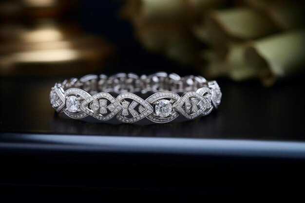 A bracelet of silver and diamond jewelry with a diamond and diamonds.