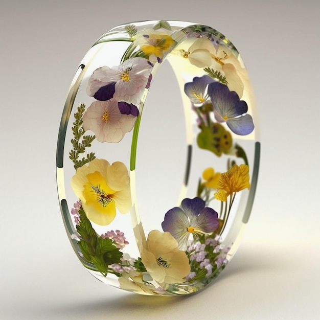 A bracelet with a flower pattern made by the artist.