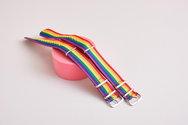 Bracelets with stripes in the colors of the lgbt community pride flag symbol