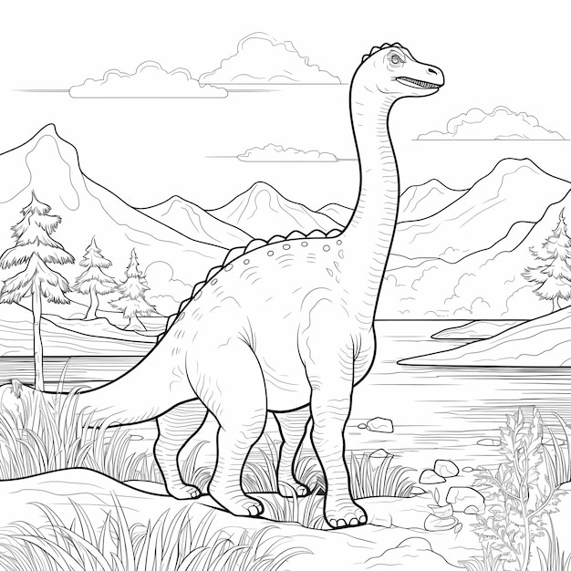 Brachiosaurus Serenade Simple and Fun Dinosaur Coloring Page with Trees