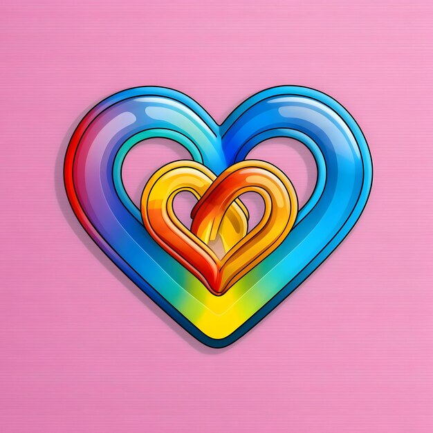 Braided rainbow outlines of hearts on a solid background