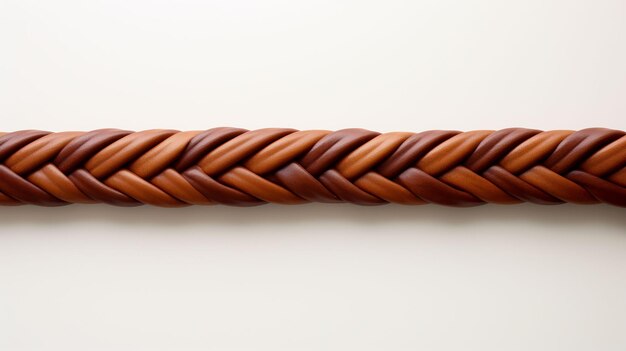 a braided rope with brown leather straps