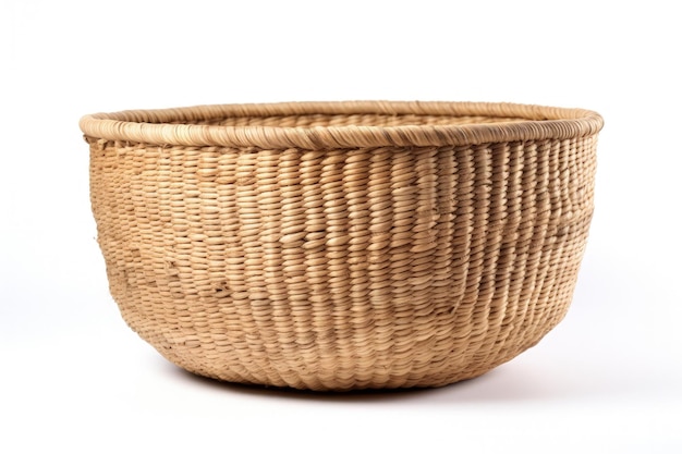 Braided seagrass belly basket with handles for storage or use as cachepot Trendy round design isolat