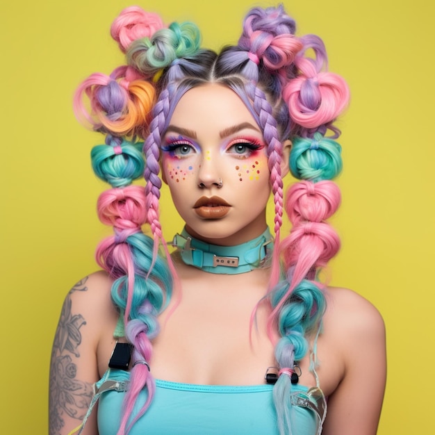 Photo braided space buns with colorful extensions