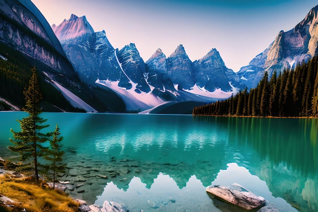 Braies Lake with Seekofel mount on background