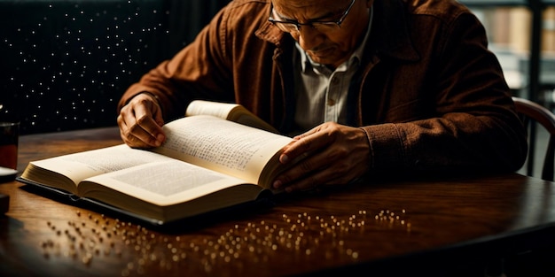 braille dag afbeelding met een man die een boek leest