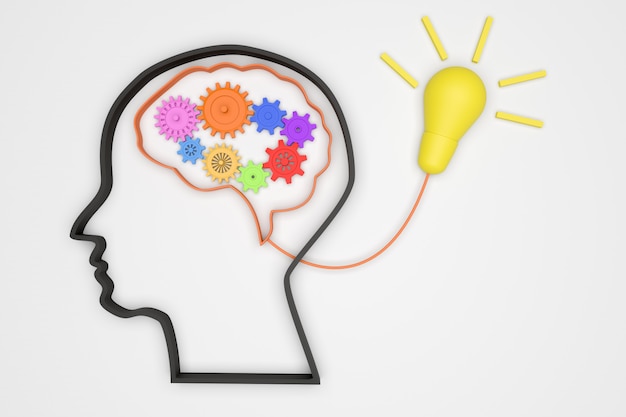 brain 3d and gears for good idea concept mechanism to light tub