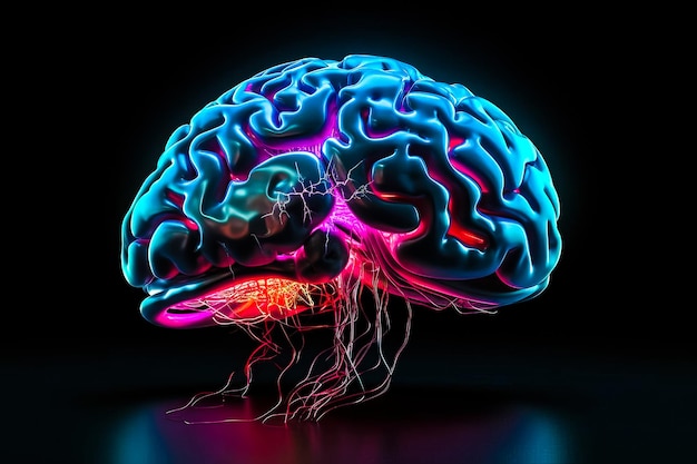 Мозг абстрактный цифровой человеческий мозг нейронная сеть цифровая электрическая активность вспышки и молнии