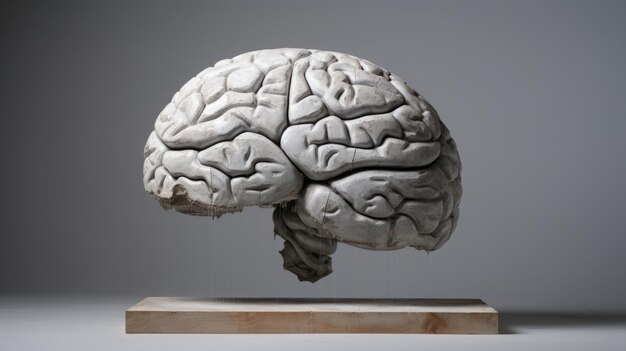 현대 미술 전시회에서 콘크리트로 만든 인간의 뇌 조각