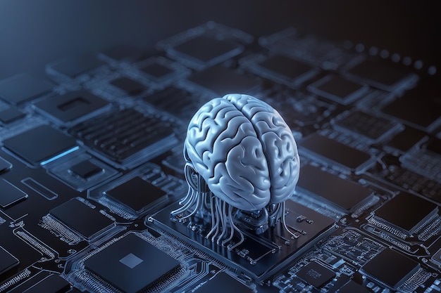 Photo brain artificial intelligence cpu concept