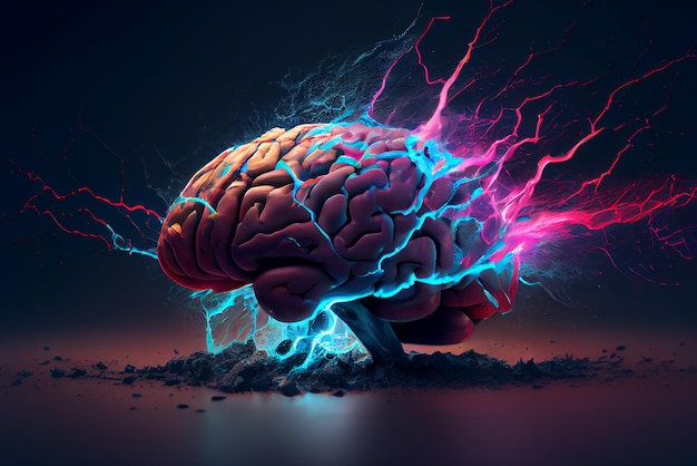 Brain brain explosion brain activity with colorful lightning bolts Generative ai