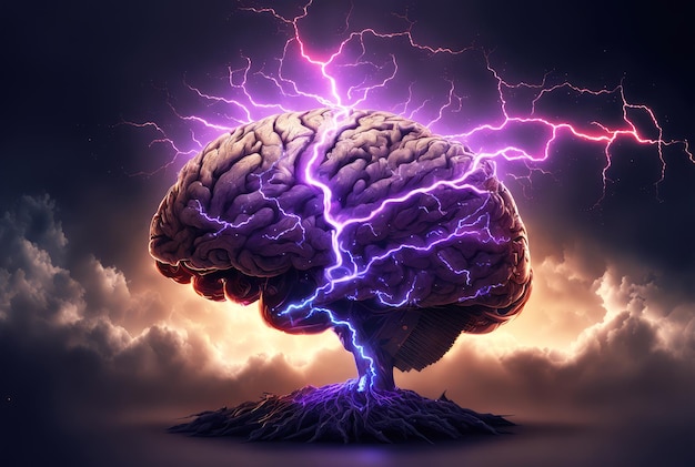 Brain causing lightning and storm brainstorm Generative AI