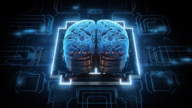 brain circuit board with binary code