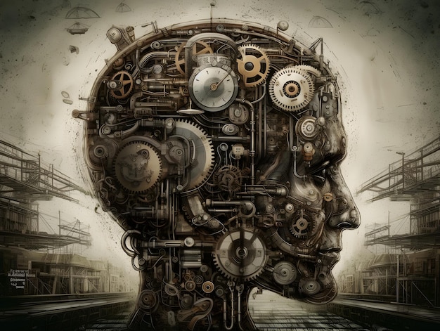 brain collage with machine gear factory Wallpaper