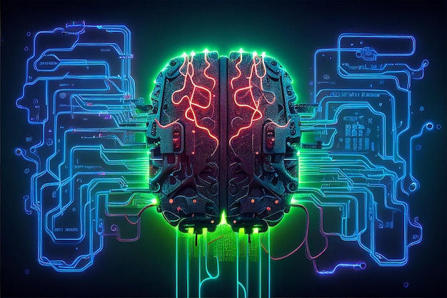 Brain on computer chip background Ai Generative image