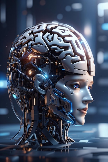 Brain digital futuristic artificial intelligence face technology background