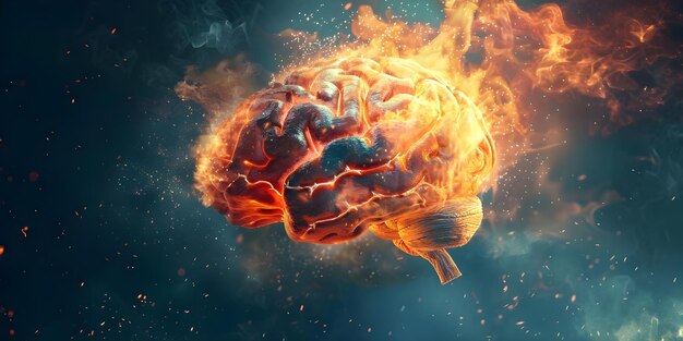 Мозг в огне Символ неврологических заболеваний, таких как Паркинсон Альцгеймер Деменция и множественный склероз Концепция Неврологические заболевания Мозговое здоровье Паркинсон Алцгеймер деменция