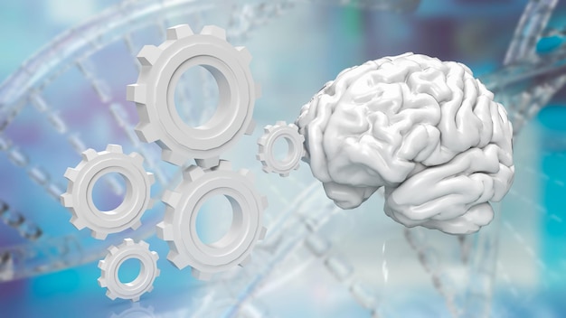 The Brain and gears on dna background 3d rendering