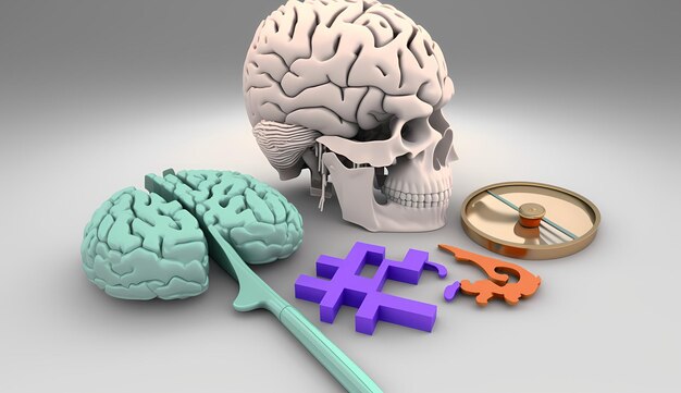 Photo brain illustration with healthcare tools background illness symptoms mental health 3d illustration