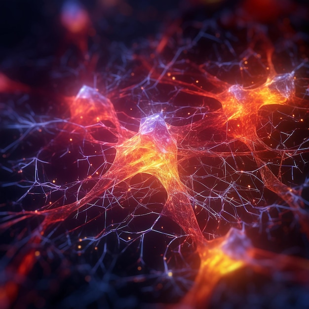 Brain intricate neural web complex nervous system closeup of cell highlight neurons medical design