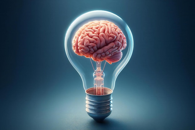 Photo a brain is inside light bulb