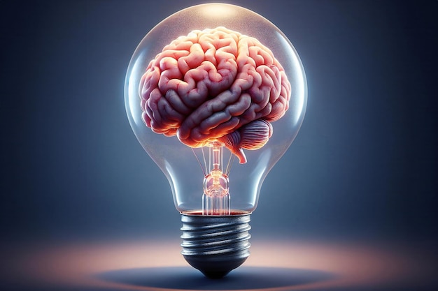Photo a brain is inside light bulb