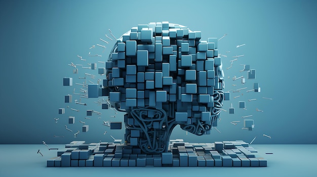 the brain is made of blocks on a blue background Generative Ai