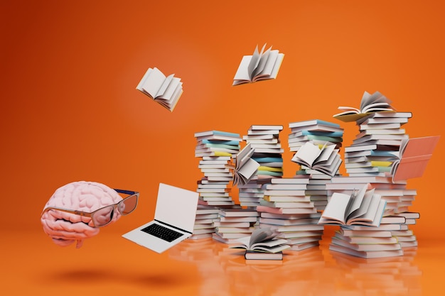 The brain is tuned to online learning men in glasses in front of laptops and a pile of books