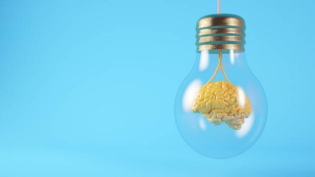 Brain on a lightbulb 3d rendering