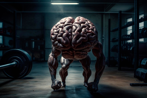 Brain man trains in the gym Generative AI